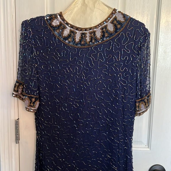 Laurence Kazar beaded silk dress Vintage Small - Picture 4 of 16